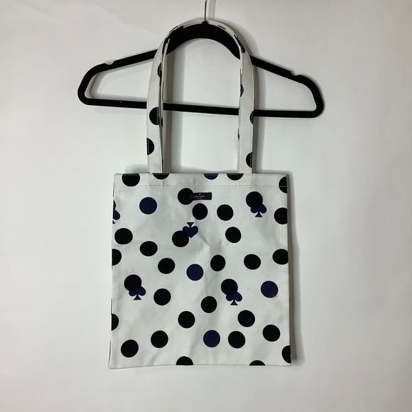 KATE SPADE NY Canvas Tote Bag White Black Polka Dots Shopping Bag - Picture 5 of 5